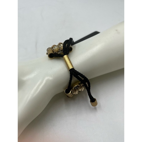 J. Crew Amber Color Rhinestone Gold Tone Black Toggle Adjustable Bracelet - Picture 11 of 14